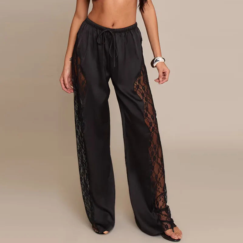 Bohemian Lace High Waist Wide Leg Pants for Women Loose Fit Lounge Trousers