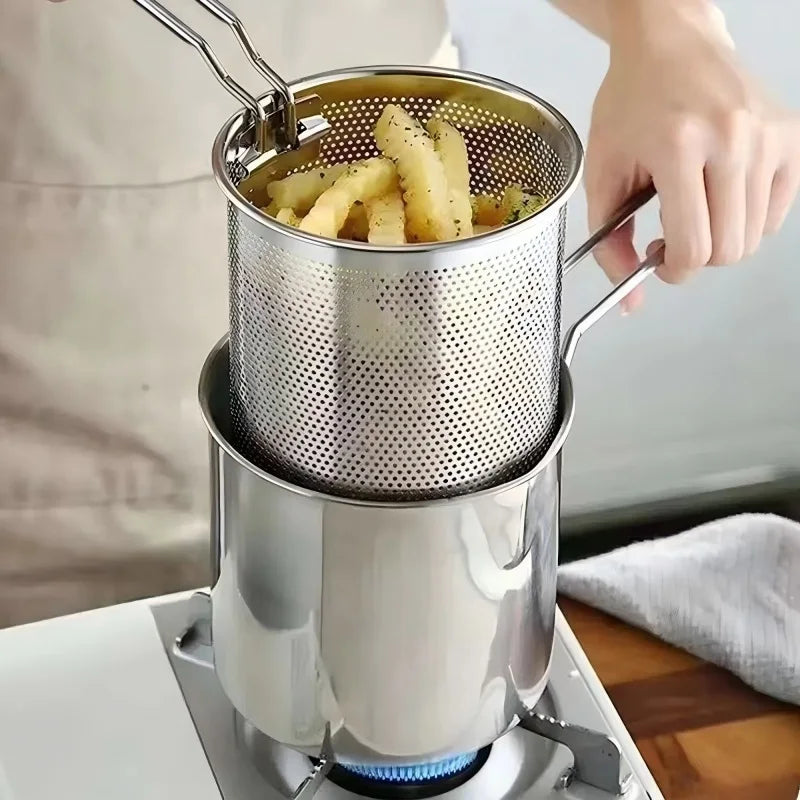 Stainless Steel Deep Frying Pot with Strainer Tempura Fryer Pan