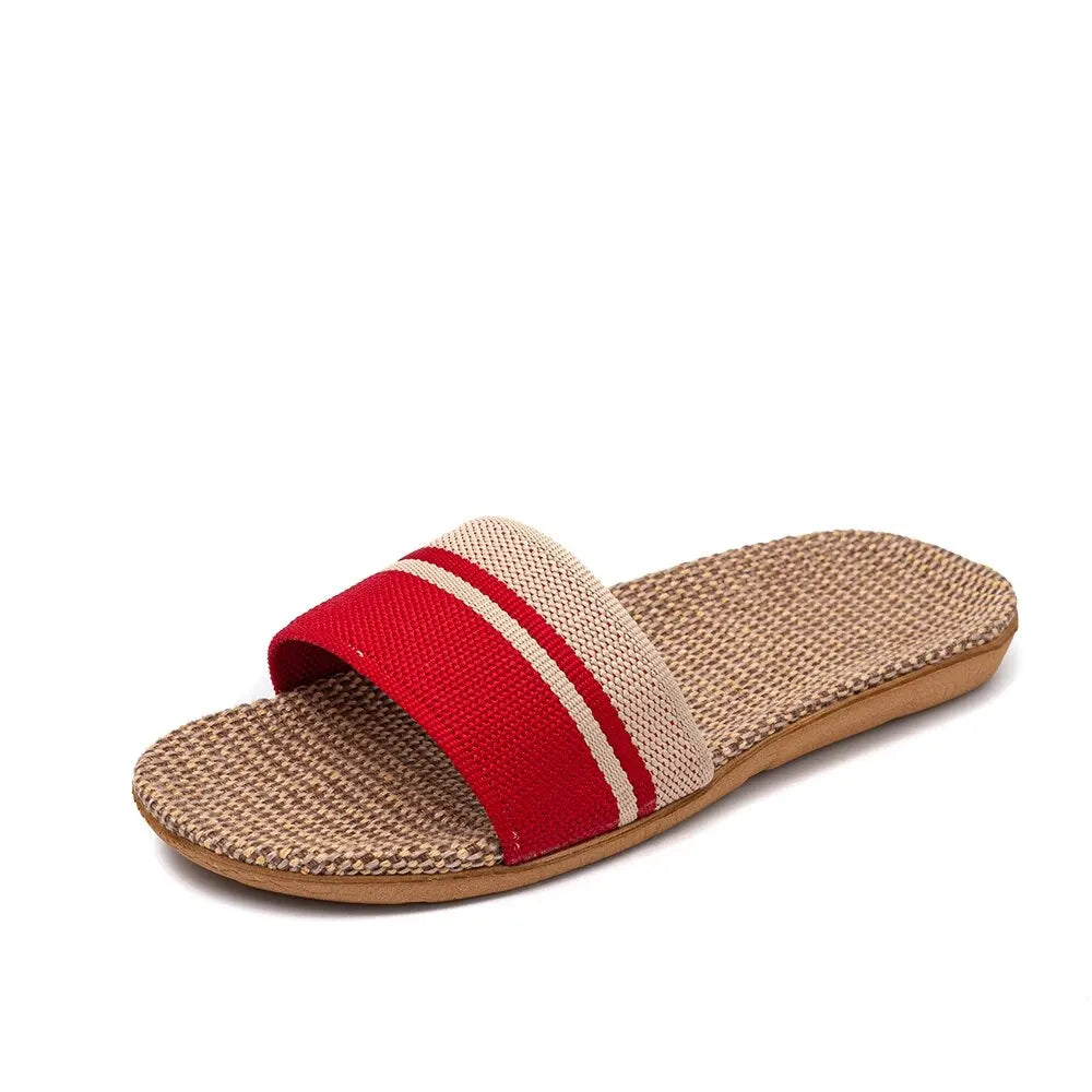 Women Linen Slippers Anti Slip Indoor Home Slides Lightweight Breathable Summer Flat Sandals