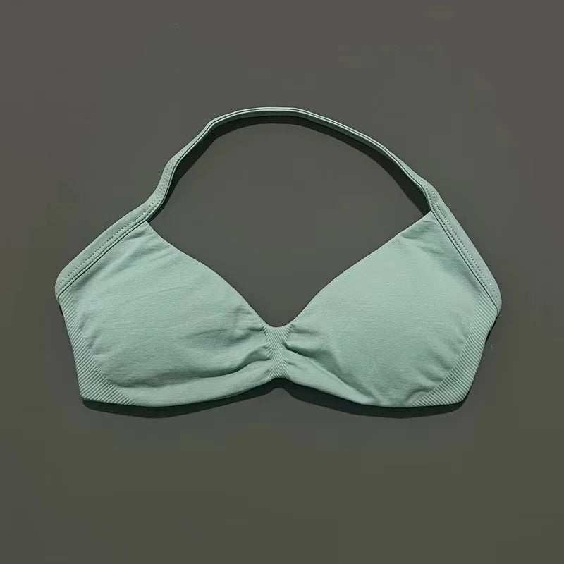 Seamless Strappy Sports Bra Halter Gym Top Women High Support Yoga Tank