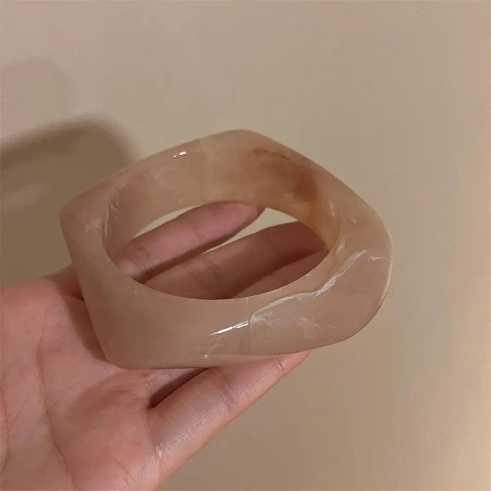 Women Vintage Resin Bangle Bracelet Chunky Geometric Beige Brown Jewelry