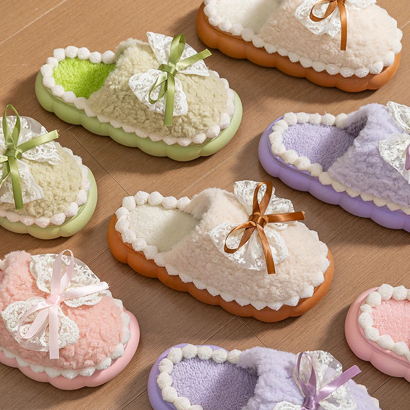 Women Plush Fur Slippers Soft Warm Non Slip Indoor Home Shoes