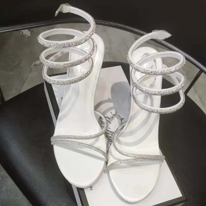 Women Crystal Ankle Strap High Heel Sandals Open Toe Party Nightclub Shoes