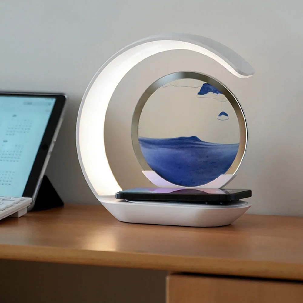 Quicksand Table Lamp USB Wireless Charging 3D Sand Art Night Light Desk Decor