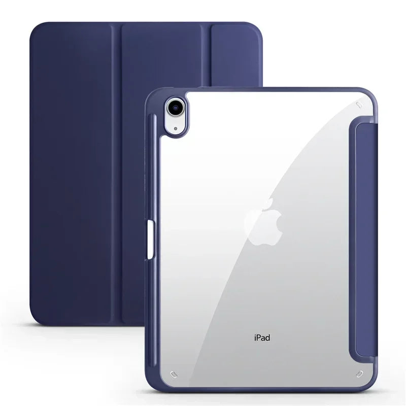 iPad Trifold Clear Back Case with Pen Holder Acrylic Hard Cover