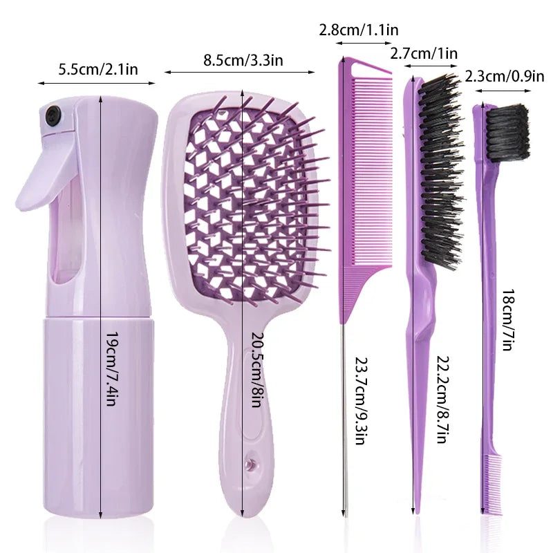 Hair Comb Set 5-6pcs Detangling Curly Hair Rat Tail Edge Salon Brush Styling Tools
