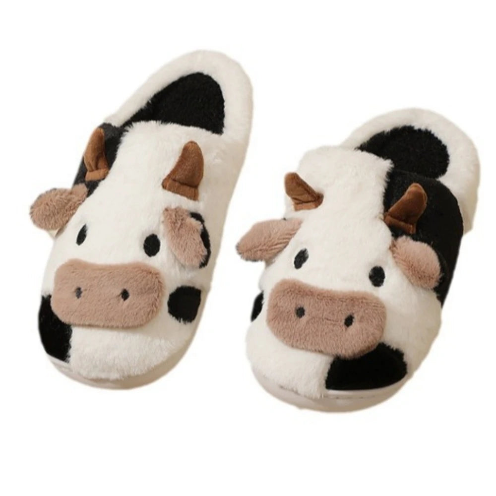 Cute Cow Slippers Plush Indoor Warm Cartoon Animal Home Shoes for Couples