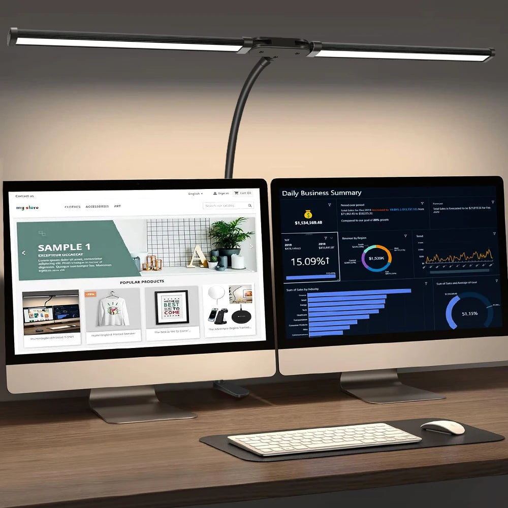 Single Double Head Dimmable LED Clip Desk Lamp for Office Reading