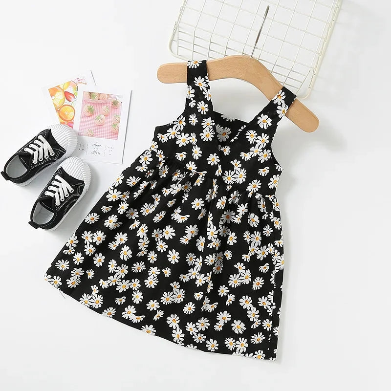 Girls Daisy Print Sleeveless Dress Cute Casual Flower Dress for Kids 2-6 Years
