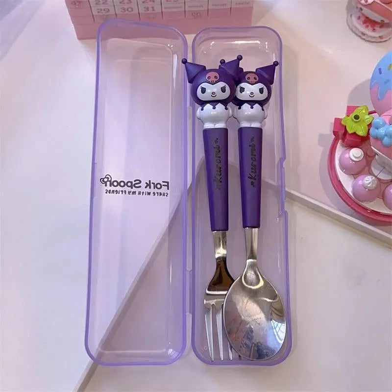Hello Kitty Cinnamoroll Stainless Steel Spoon Fork Set Cartoon Tableware