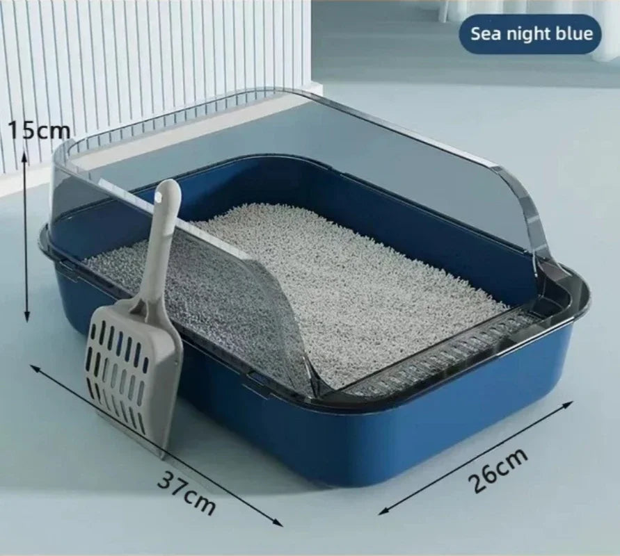 Semi Enclosed Cat Litter Box Splashproof Cat Toilet Tray