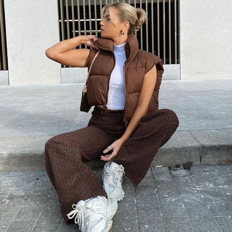 Women’s Cropped Puffer Vest Warm Sleeveless Winter Jacket