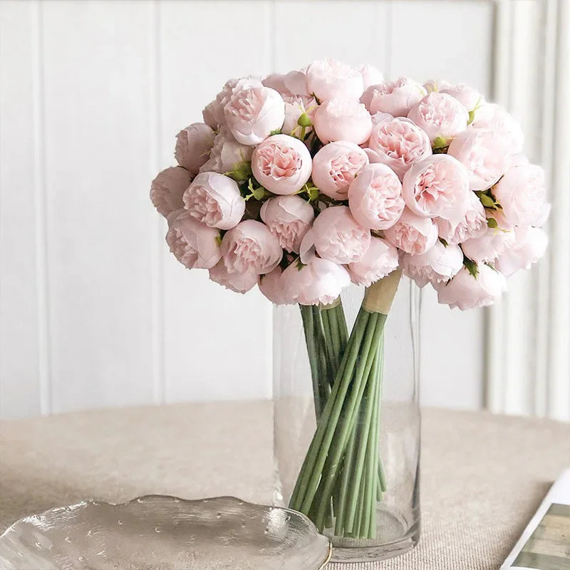 Artificial Pink Peony Rose Bouquet Silk Flowers 27 Heads Home Wedding Decor