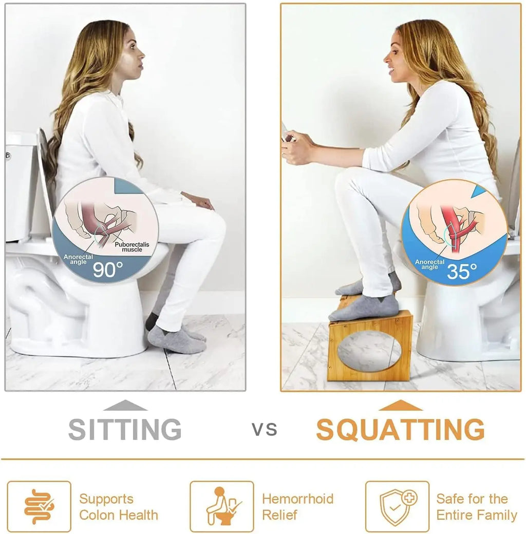 Bamboo Squat Toilet Stool Non Slip Bathroom Foot Rest for Adults and Children