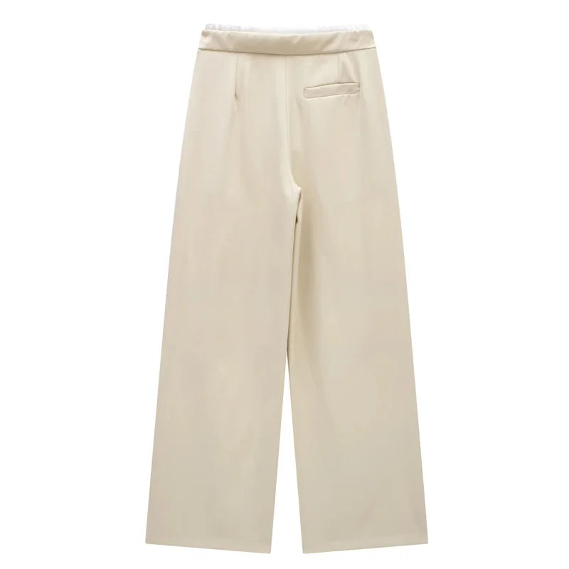 Women Pleated Baggy Pants Lace Up High Waist Casual Office Trousers