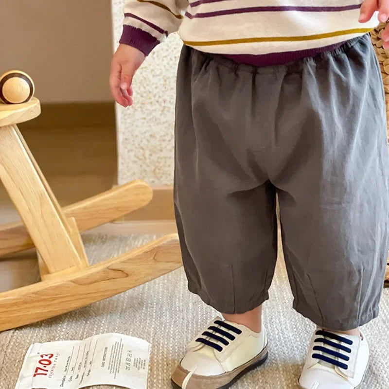 Kids Casual Pocket Pants Loose Ankle Trousers for Boys Girls