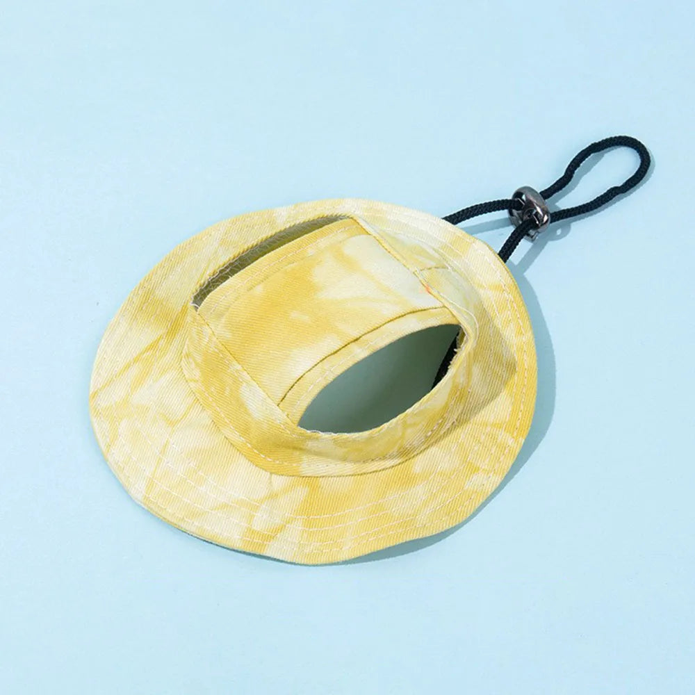 Cute Cat Sun Hat with Ear Holes Breathable UV Protection Fisherman Cap for Cats