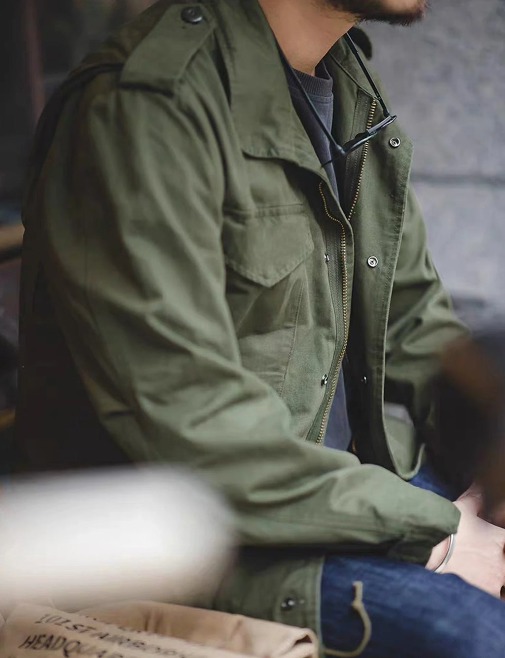 Men Military Field Jacket Retro Cotton Multi Pocket Zipper Coat