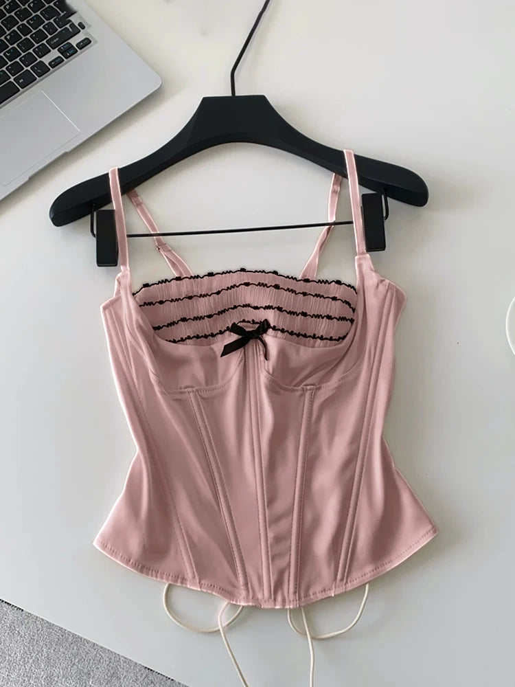 Women Lace Corset Cami Top Sexy Ruffle Strap Party Club Mini Top