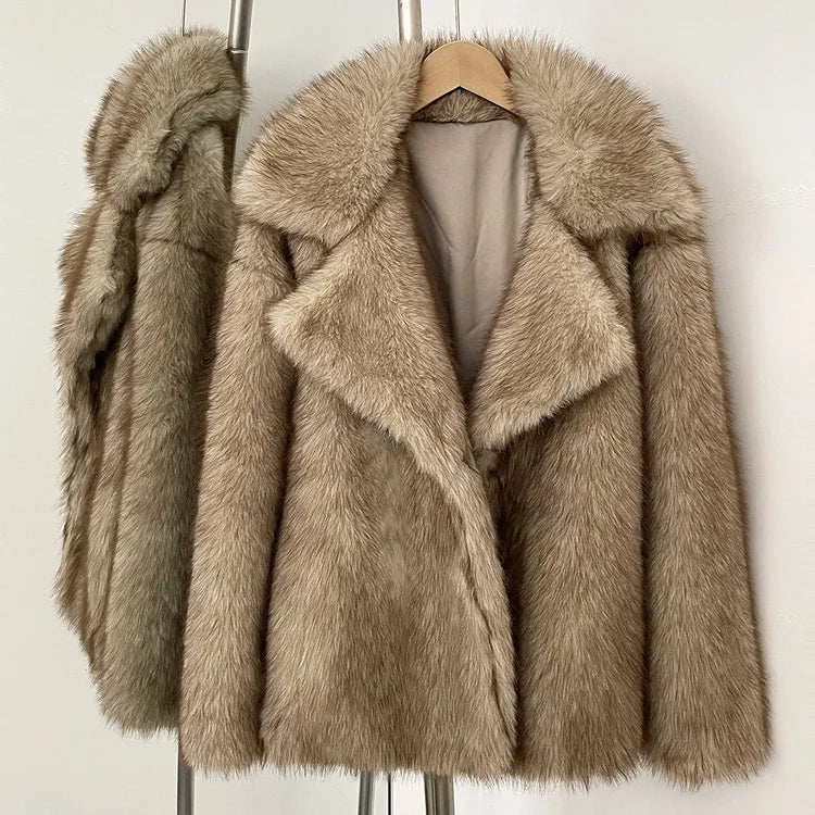 Women Faux Fur Jacket Thick Warm Fluffy Winter Coat