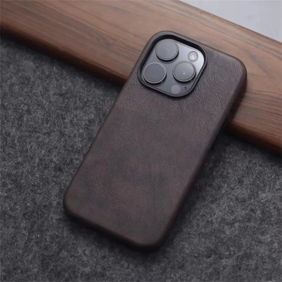 Retro Crazy Horse Leather MagSafe Magnetic Texture iPhone Case