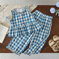 Girls Blue Denim Look Sleeveless Top and Wide Leg Pants Set