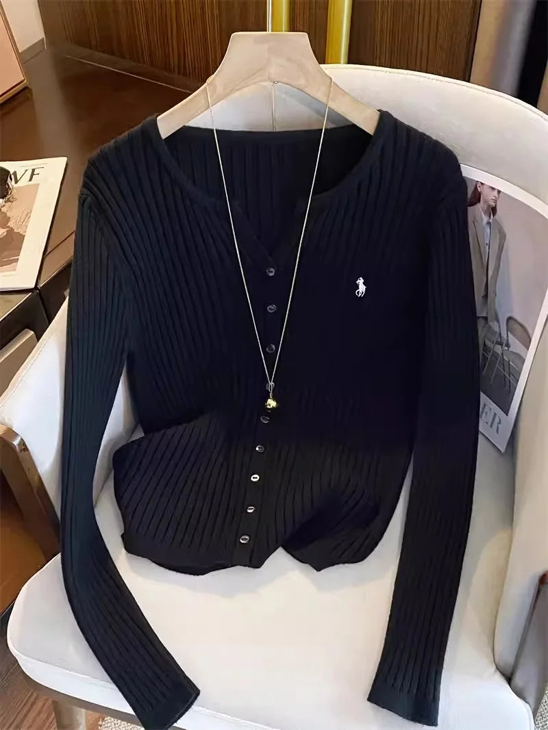 Women Y2K Knitted Cardigan Long Sleeve Embroidered Streetwear Fashion Top