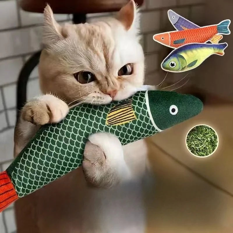 Catnip Fish Plush Cat Chew Toy Squeaky Bite Resistant