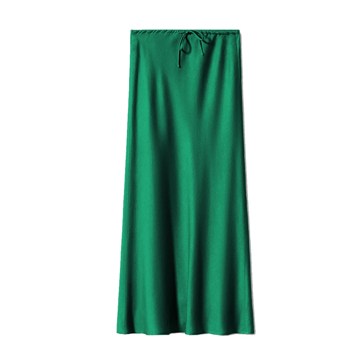 Women Satin High Waist Lace Up Maxi Skirt Elegant Solid Color Long Skirt