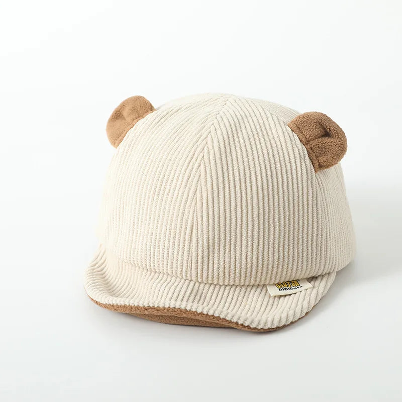 Corduroy Baby Bear Ear Hat Adjustable Toddler Baseball Cap