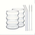Borosilicate Glass Coffee Cups with Straw Vintage Ripple Design