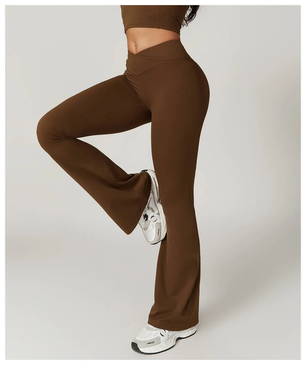 Women High Waist Flare Yoga Leggings V Cross Bell Bottom Pants