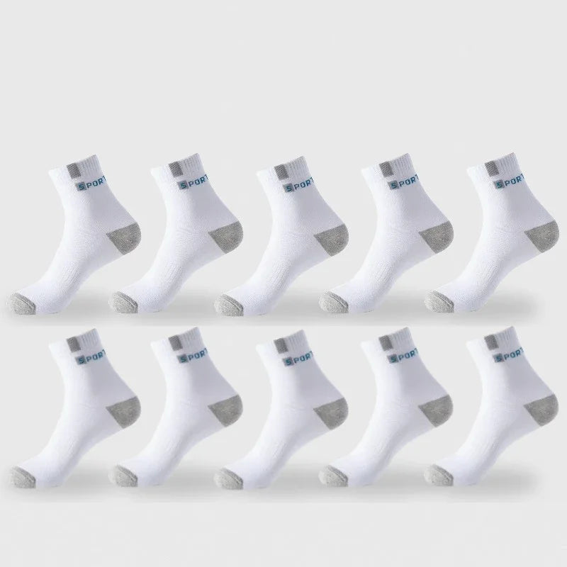 Men Cotton Sport Socks Breathable Mid Tube Elastic Running Sneakers Socks