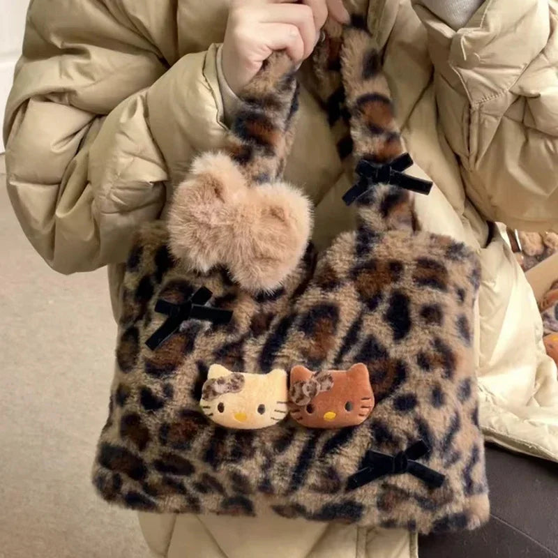 Hello Kitty Leopard Print Plush Shoulder Bag for Girls