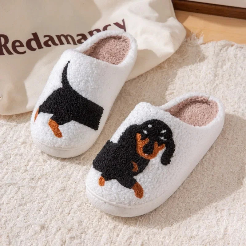 Dachshund Embroidered Slippers Warm Non Slip Indoor House Shoes