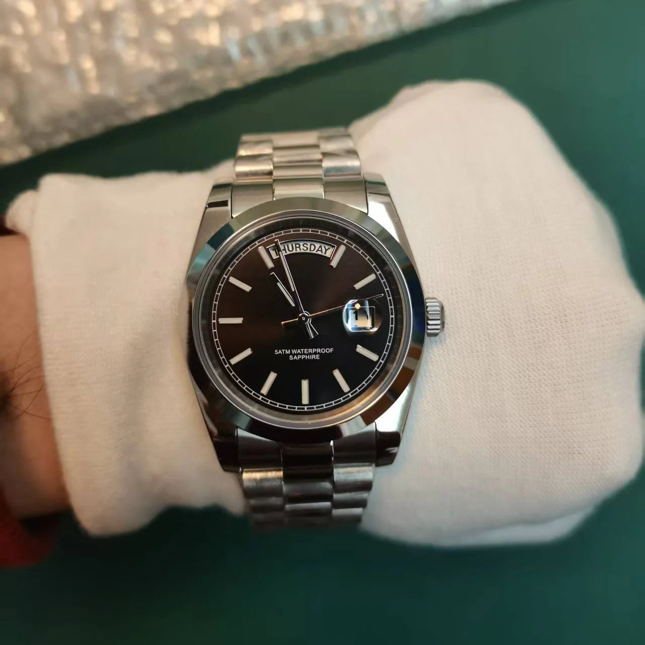 36MM Sapphire Quartz Watch for Men 50M Waterproof Steel Wristwatch
