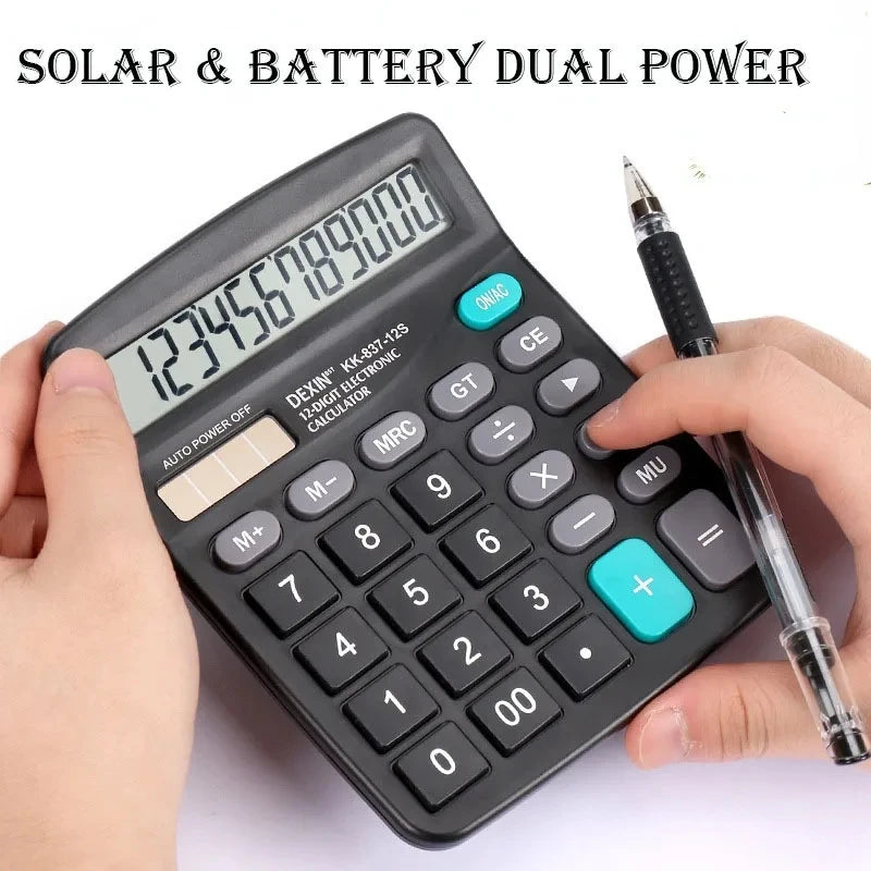 12 Digit Desktop Calculator – Large LCD Display Dual Power Solar & Battery