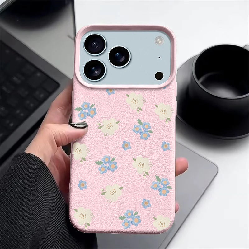 Small Flowers Shockproof Soft Silicone Leather Texture Cover iPhone Case