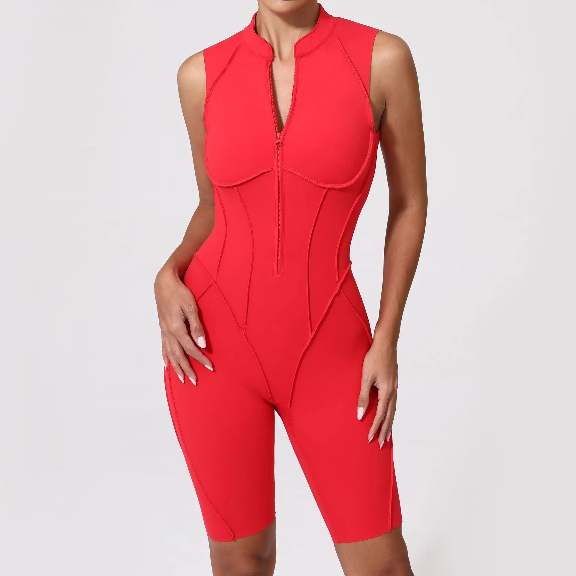 Women Zip Gym Jumpsuit Open Back Yoga Fitness Tracksuit Sports Bodysuit