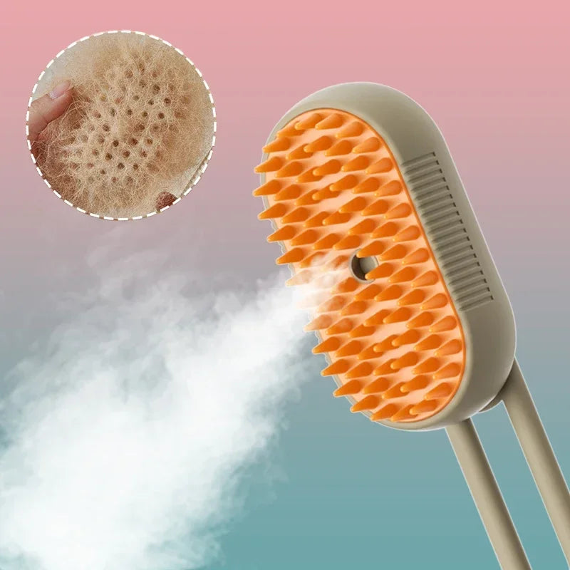 Pet Steam Brush with Spray – 3-in-1 Dog & Cat Grooming, Hair Removal & Massage Tool