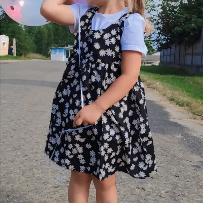 Girls Daisy Print Sleeveless Dress Cute Casual Flower Dress for Kids 2-6 Years