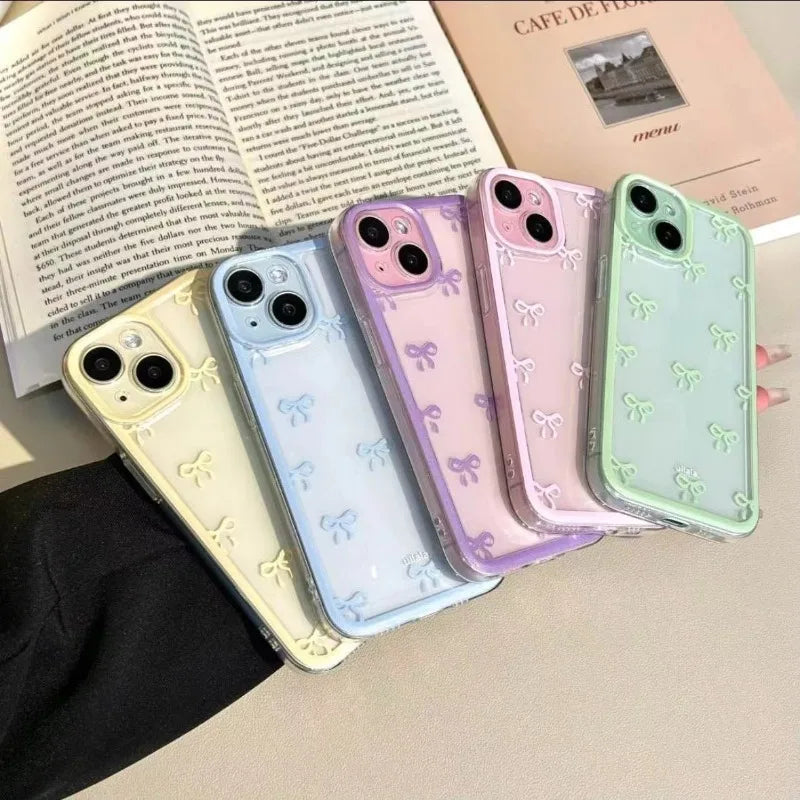 Purple Pink Bow Soft Clear Camera Protection iPhone Case