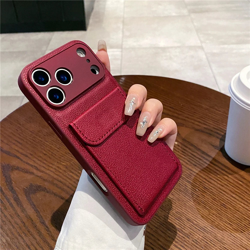 Leather Card Holder Wallet Lens Protection iPhone Case