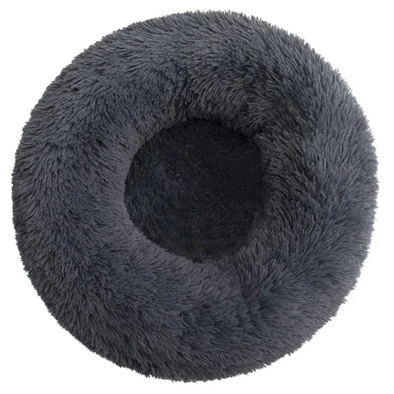 Round Plush Pet Bed – Soft Calming Donut Bed for Dogs and Cats