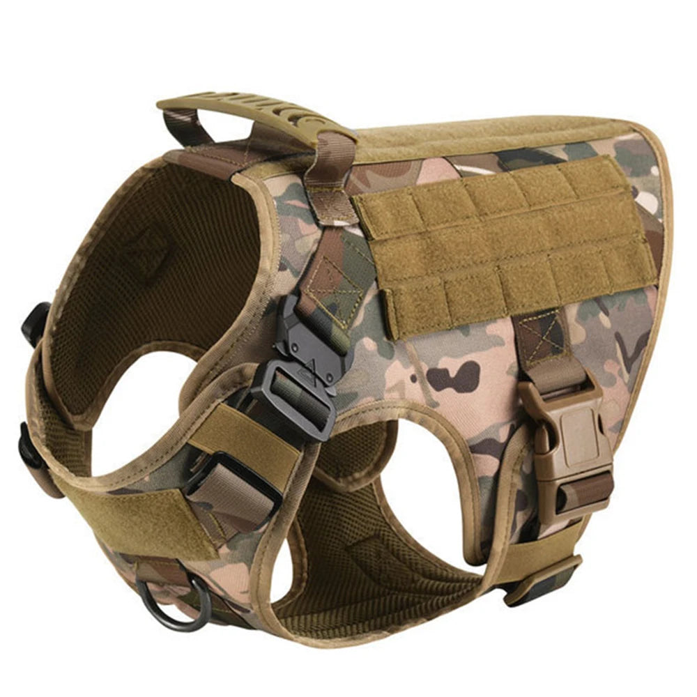 Large Dog Harness Collar Leash Set with Molle Pouches for Training Walking