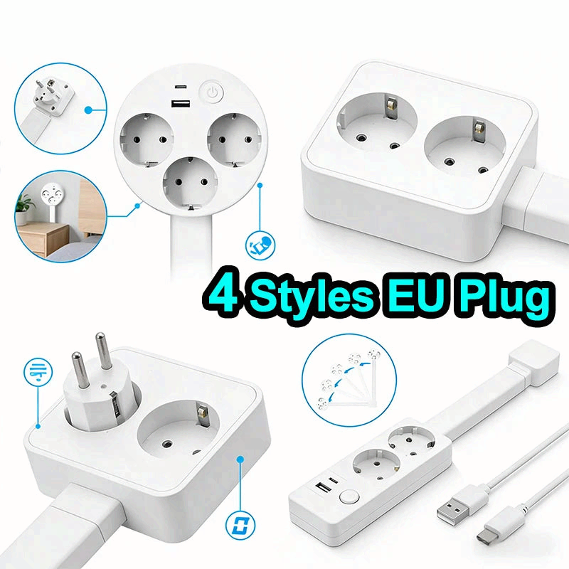Rotating Power Outlet Extender Adjustable Wall Plug Socket for Nightstand