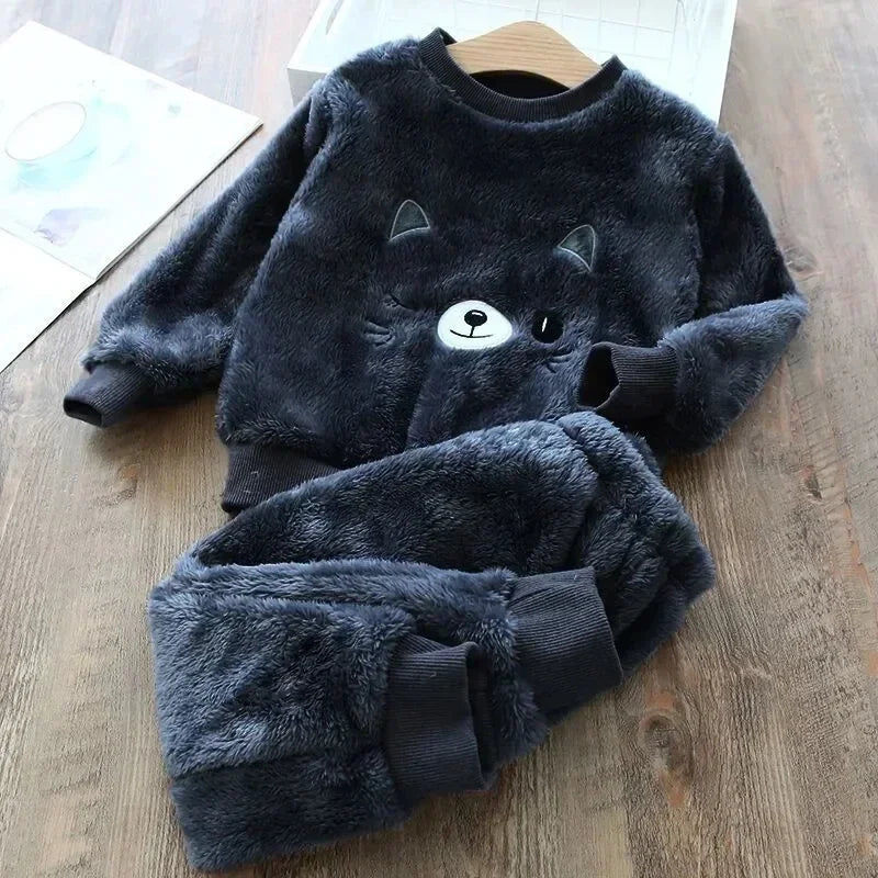 Kids Bear Pajama Set Soft Winter Sleepwear 2PCS Outfit