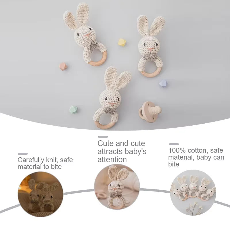 Baby Crochet Rattle Wooden Teether Toy BPA Free