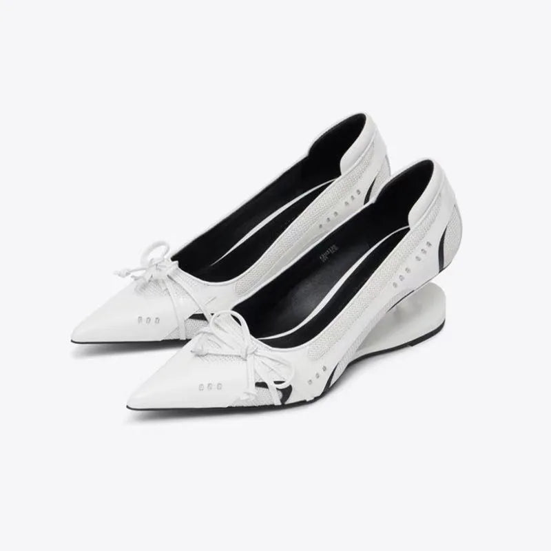 Women Pointed Toe Bow Mary Jane Heels Shallow Mouth Non Slip Fashion Pumps Large Size