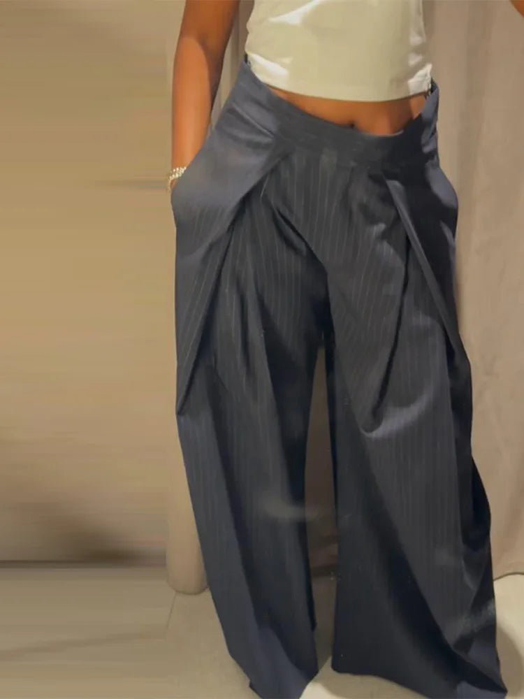 Women Striped Wide Leg Pants High Waist Loose Trousers Spring 2026